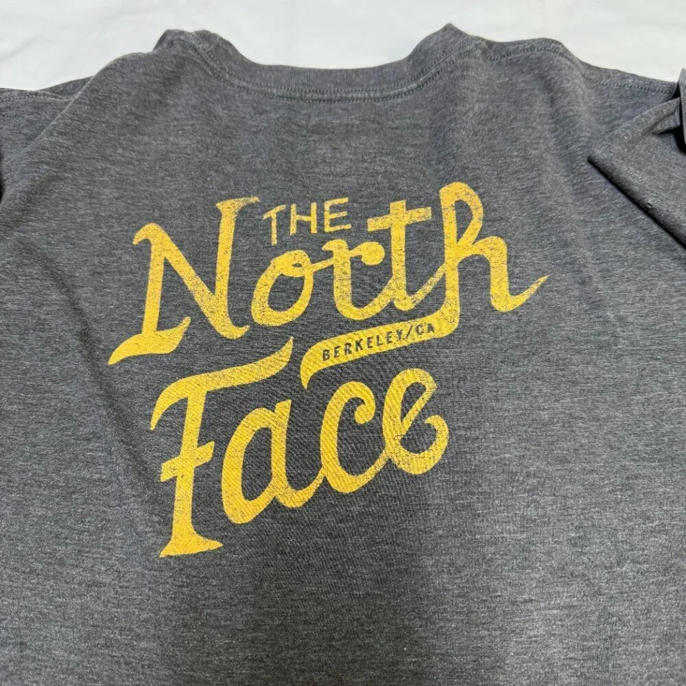 The North Face Men's Pocket T-Shirt Large Gray Gold Back Logo Graphic Tee